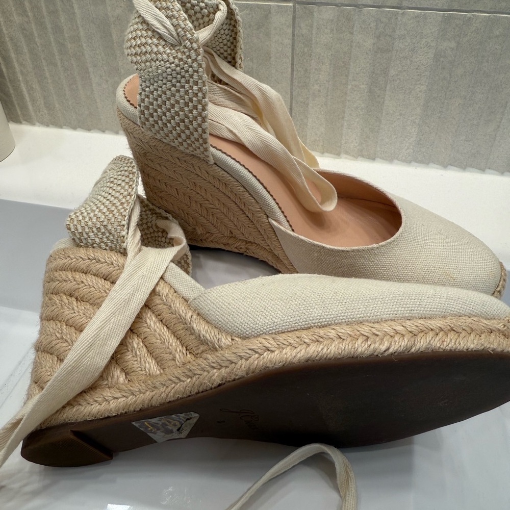 J. Crew Ivory and Beige Espadrille Wedges